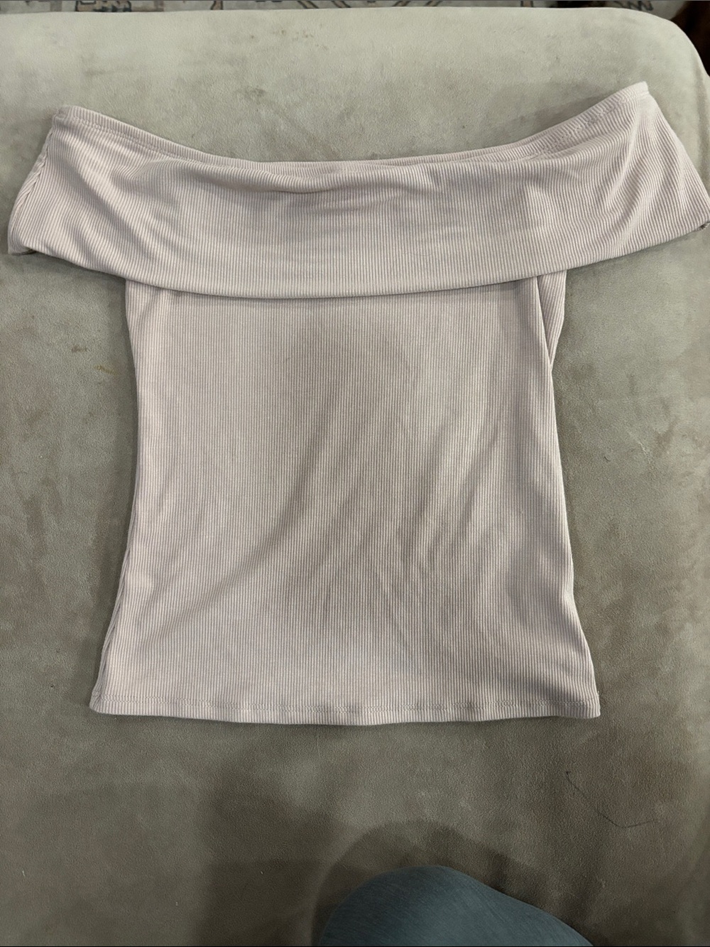 Off-Shoulder Ribbed Top in Light Blush